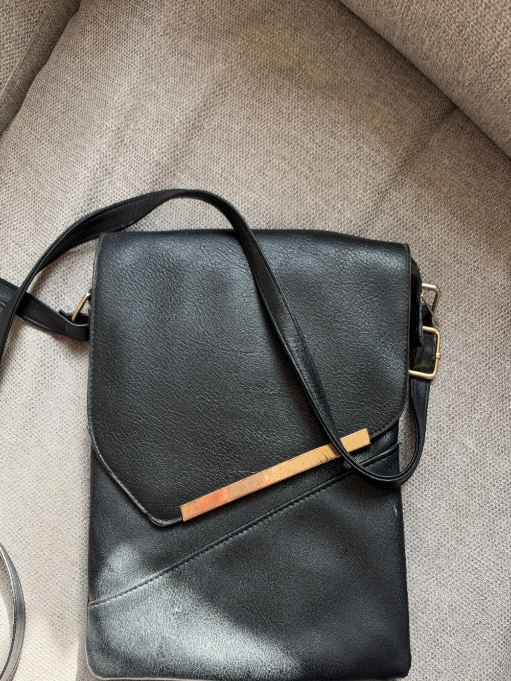 Black Faux Leather Crossbody Bag with Gold Hardware